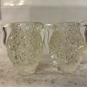 MINIATURE VINTAGE CUT GLASS SNOWFLAKE PATTERN Toothpick Holder Set